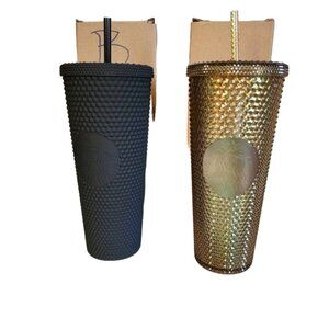 NWT Starbucks Disney 50th Anniversary Cups Gold & Black Set